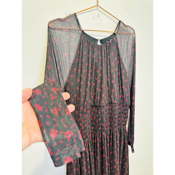 MADEWELL Black Red Smocked Midi Floral Print Sheer Lined Dress size XXL - Picture 6 of 15
